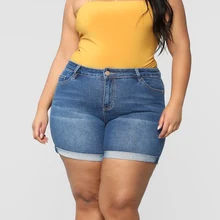 Женские стрейч большого размера джинсовые шорты с высокой посадкой горячие шорты для лета C55K распродажа