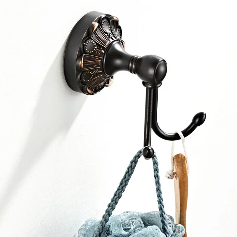 Антикварные крючки для ванной креативный декоративный двойной крючок для одежды настенные полотенца одежда пальто ключ держатель для хранения аксессуары для ванной комнаты - Цвет: Черный