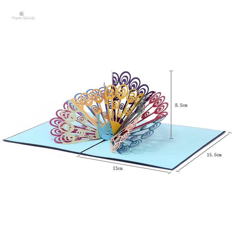  PAPER SPIRITZ Peacock Cards 3D laser Cut Paper Pop Up Card with Envelope Thanks Invitations Congrat - 32897792864