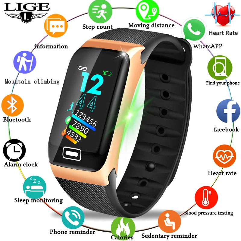 

LIGE New Smart Bracelet Heart Rate Blood Pressure Monitor Smart Watch Men Sport Fitness Tracker Pedometer Pulseira inteligente