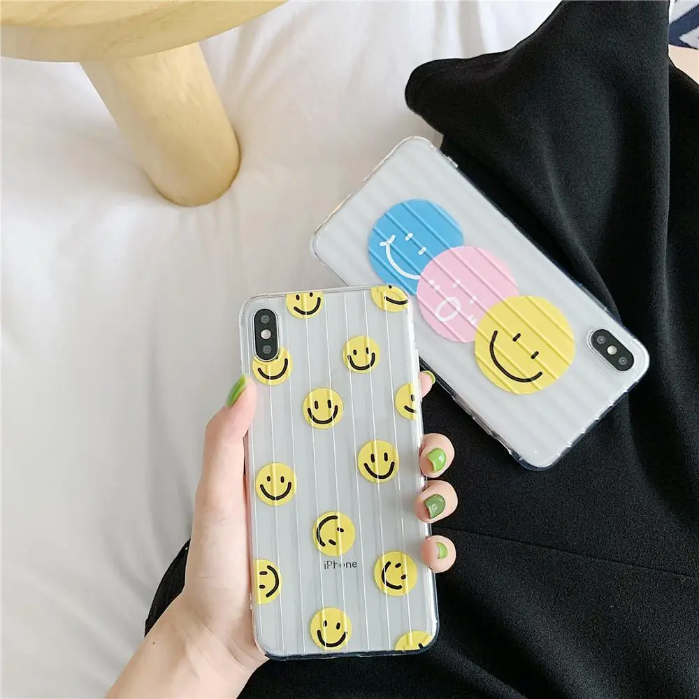 

KAIEN Suitcase stripe cute Smiley face Transparent soft TPU Mobile phone case for Apple iPhone 6 6s 7 8 plus X XR XS MAX cover