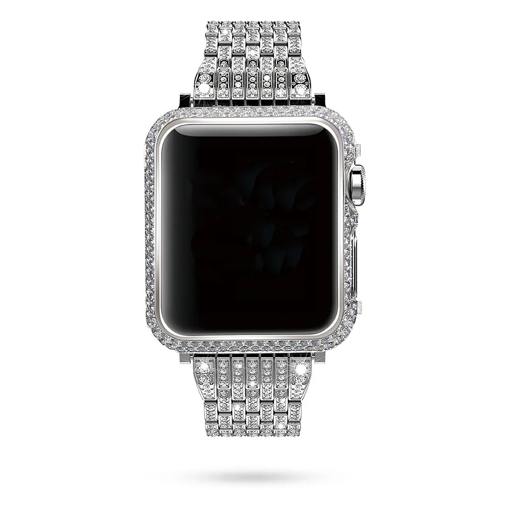 Высочайшее качество, роскошный полностью бриллиантовый стальной ремешок для Apple Watch, браслет из нержавеющей стали для Apple watch, Кристальный ремешок
