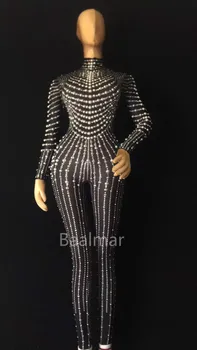 

Women Sexy Sparkly Pearls Nightclub Jumpsuits Rhinestones Stretch Bodysuit Singer Performance Party Celebrate Shining Costume