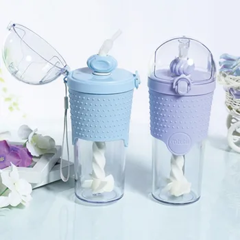 

500ml Child Bottles mixing bottle creative office coffee juice spiral straw stirred bottle water bottle Leak proof drinkware