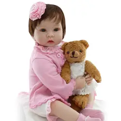 55 см Reborn Baby Doll ткань тела с плюшевым медведем Детские Силиконовые babydoll Playmate подарок для девочек детские живые игрушки Bebe Reborn