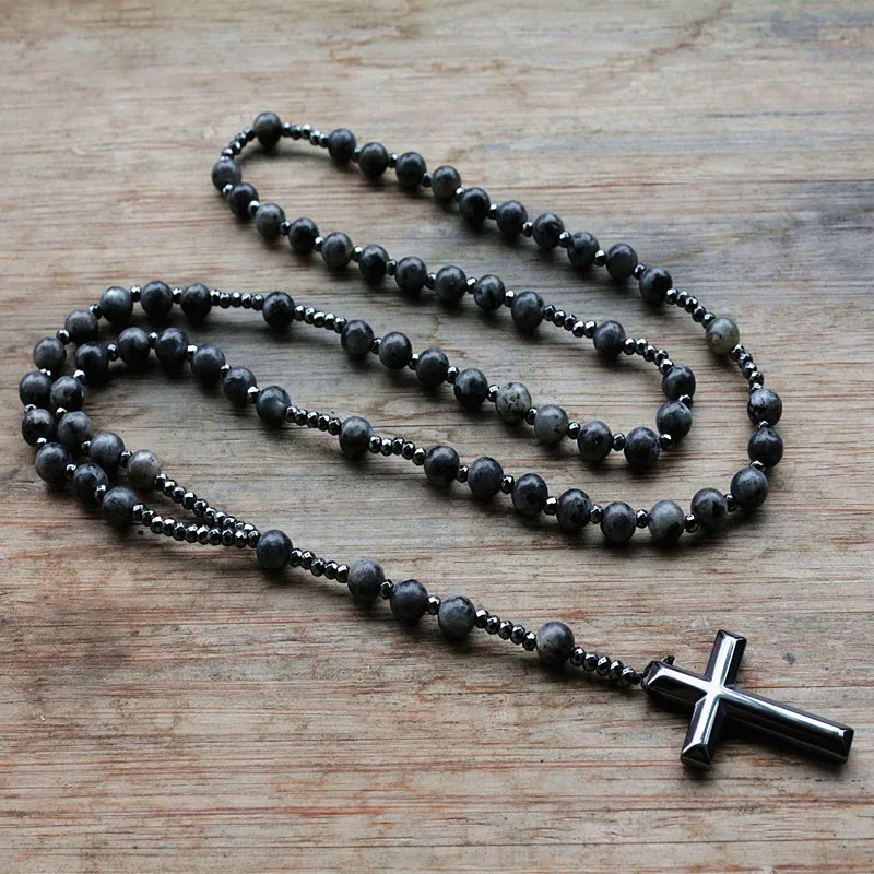 Камень с Бусиной и крестом из гематита 6 мм|Ожерелья подвеской| |
