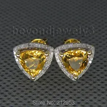 Винтажные триллионы 7 мм 14kt желтое золото натуральные цитриновые серьги WE14