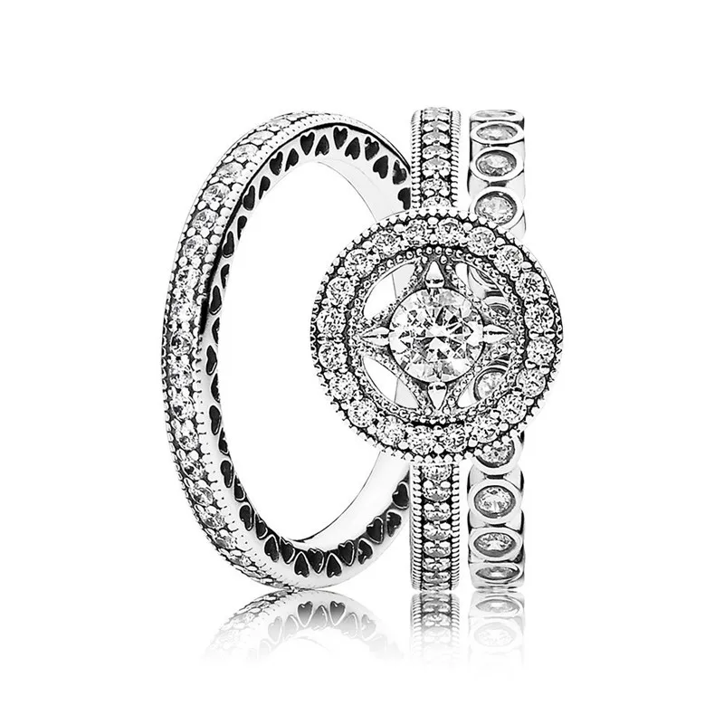 

New Fashion 925 Sterling Silver Vintage Allure Ring Stack For Women Engagement Gift Wedding Ring Fine Pandora Jewelry Original