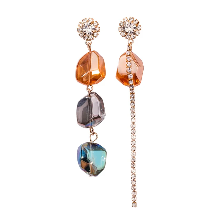 

2018 Hot Trendy Irregular Colorful Crystal Earrings Asymmetric Geometric Long Chain Drop Pendientes For Women Fashion Brincos