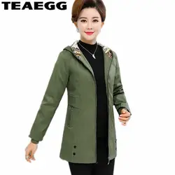 TEAEGG плюс Размеры с капюшоном с длинным рукавом Для женщин Chaqueta Invierno Mujer Демисезонный Амри зеленый пальто Femenino женские куртки AL1242
