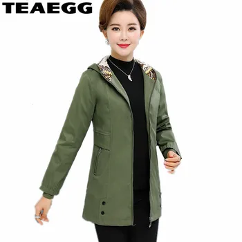 

TEAEGG Plus Size Hooded Long Sleeve Women Chaqueta Invierno Mujer Spring Autumn Amry Green Coat Femenino Ladies Jackets AL1242