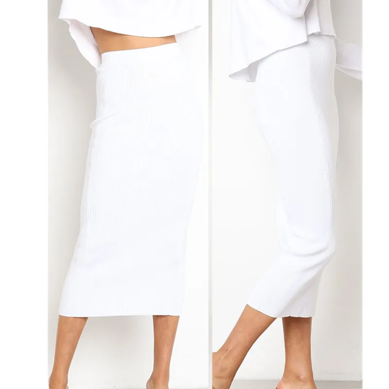 LOSSKY Knitted 2019 Autumn Bodycon Long Skirt Sexy Black White High Waist Tight Women Maxi Elegant Party Club Wear Pencil Skirts