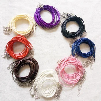 

100pcs/lot Lobster Clasps Leather Rope Necklace Dia 1.5mm Korean Cotton Waxed Cord Thread Necklaces Fashion Jewelry 43CM+5CM