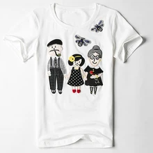 Новинка года; женская футболка с короткими рукавами женская футболка с вышитым семейным узором и круглым вырезом высококачественный модный топ; X006