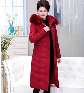 Большие размеры для женщин среднего возраста пуховые хлопковые пальто парка с длинным капюшоном зимняя куртка пальто для женщин s Толстая теплая хлопковая верхняя одежда 7XL A1129 - Цвет: Red