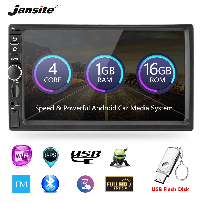 

Jansite 7" 2 Din Car multimedia Android 8.1 player Touch screen GPS Navigation Mirror-link for iPhone audio With Backup camera