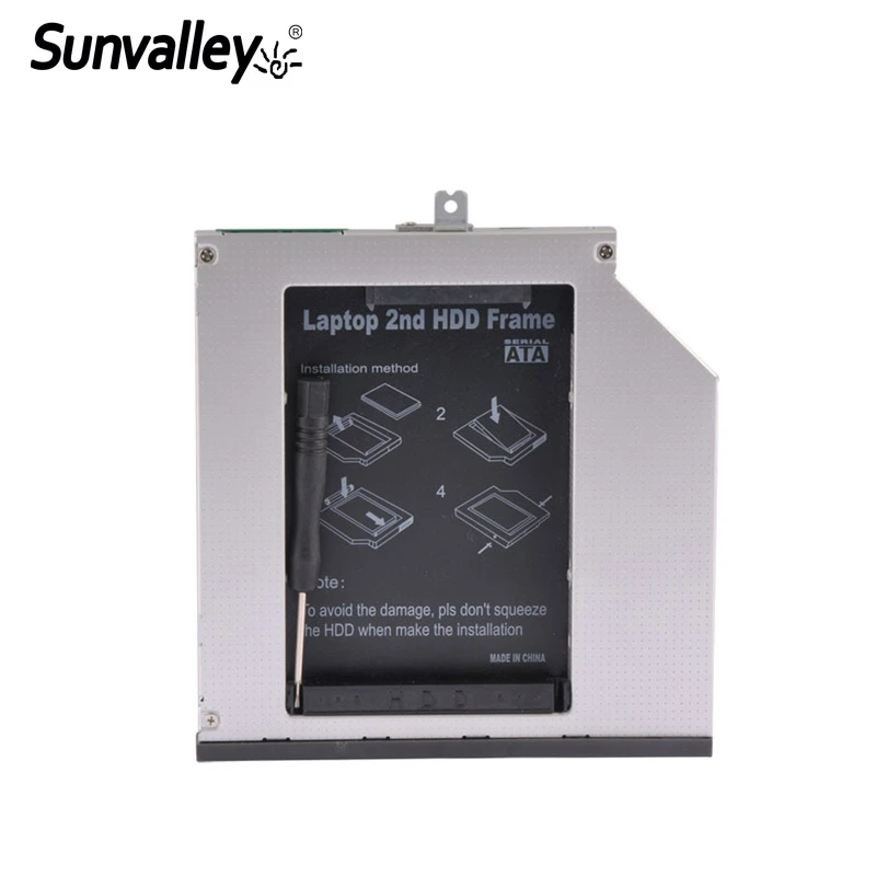 portable hard disk case Sunvalley 2nd HDD Caddy 9mm/9.5m SATA to SATA SSD Case HDD Hard Drive Case DVD/CD-ROM Optical Bay For Laptop Lenovo T440P hdd enclosure