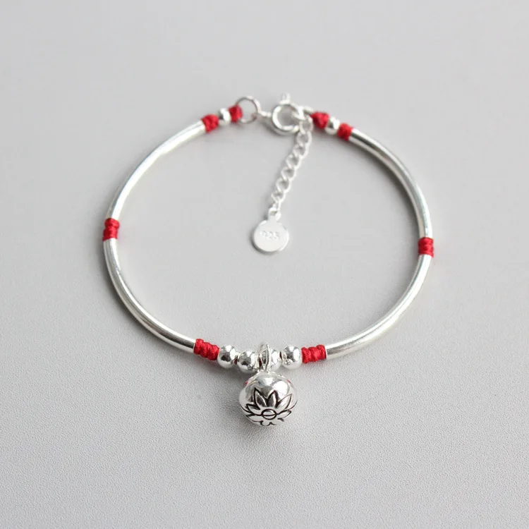 

LKO Seedling Silver Persimmon bell lucky red rope hand made bracelet for man and women bracelet national style free shipping
