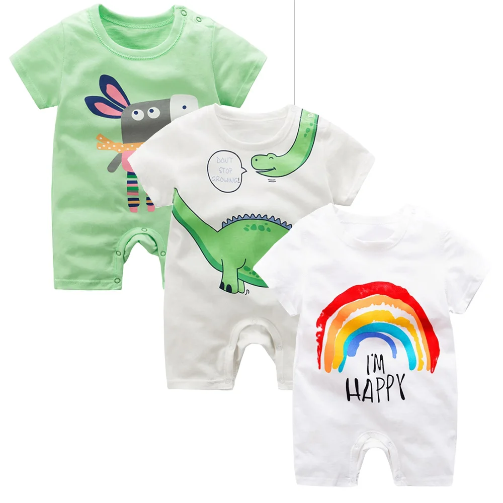 

3PCS/LOT 2019 Baby Rompers Short Sleeve Cotton Bodysuit Newborn Cartoon Toddler Cute Clothes Roupas De Bebe Boys Jumpsuit