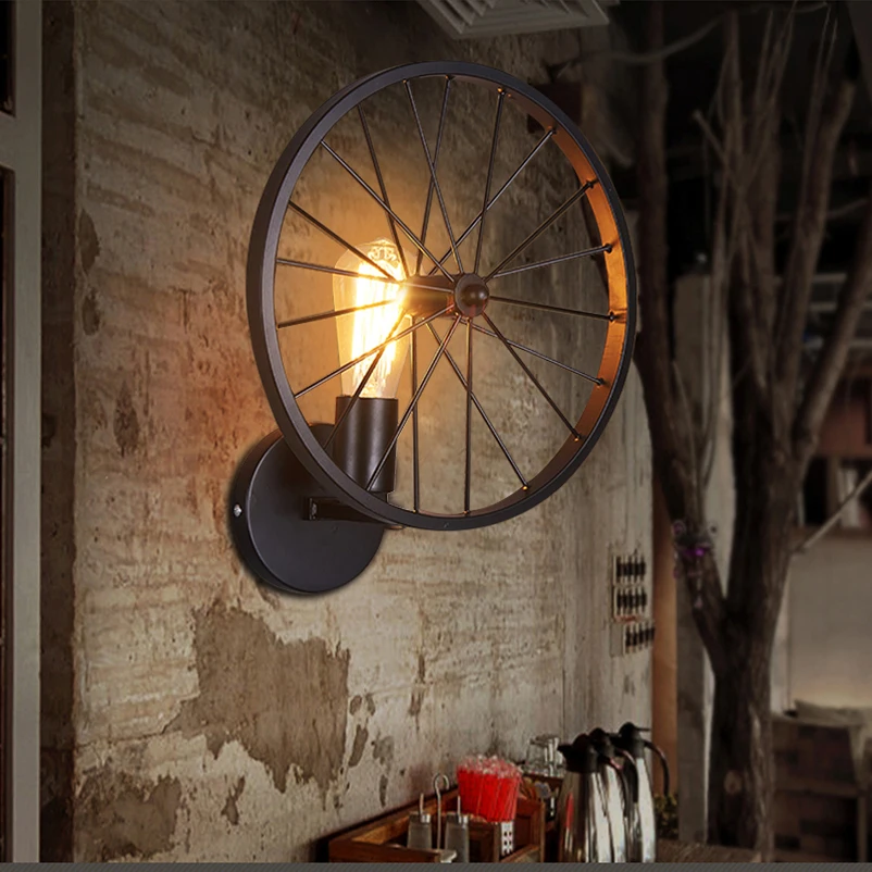 

Creative Personality Retro Loft Wheel Wall Lamp Light Restaurant Bar Bedroom Porch Warehouse Cafe Stair Wall Lights Sconce