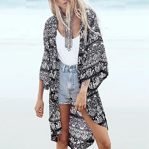 

2016 New Women Fashion Boho Kimono Summer Loose Floral Printed Blouse Top