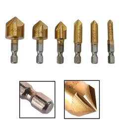 6 шт./компл. 6-19 мм HSS Hex ручка титановая Зенковка сверло Набор для дерева рабочий инструмент Металл бурения фаски зенковка