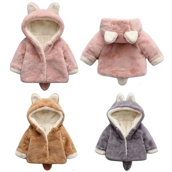 

Infrant Baby Faux Fur Thicken Velet Jacket Coat Rabbit Ear Cute Hooded Outwear Kids Boys Girls Winter Antumn Warm Clothing