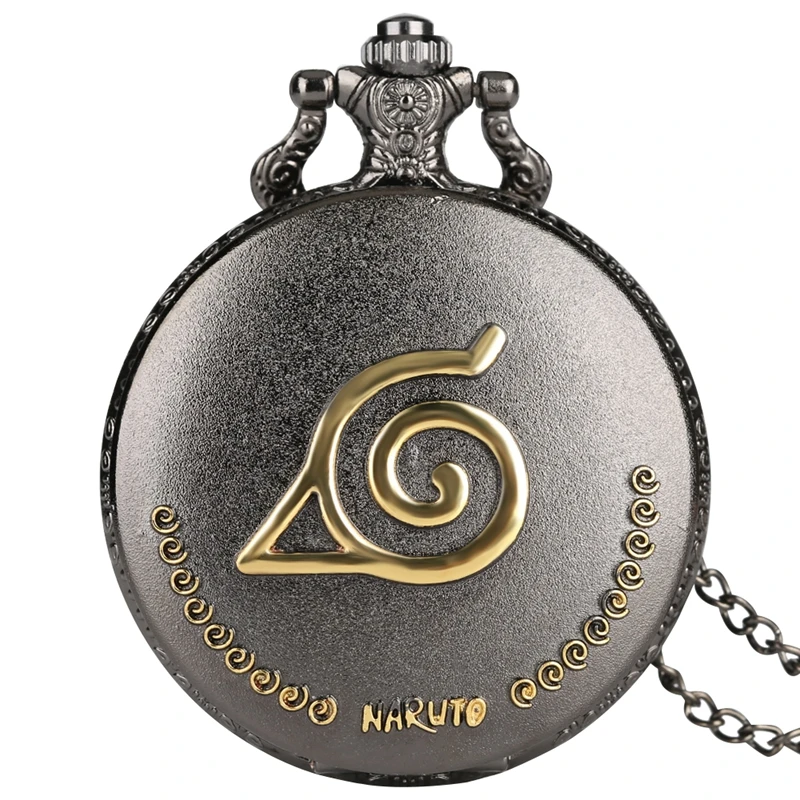 

Silver/Black Naruto Mark Quartz Pocket Watch Necklace Japan Anime Theme Fob Watch Fashion Pendant Cosplay Gift for Men Women Kid