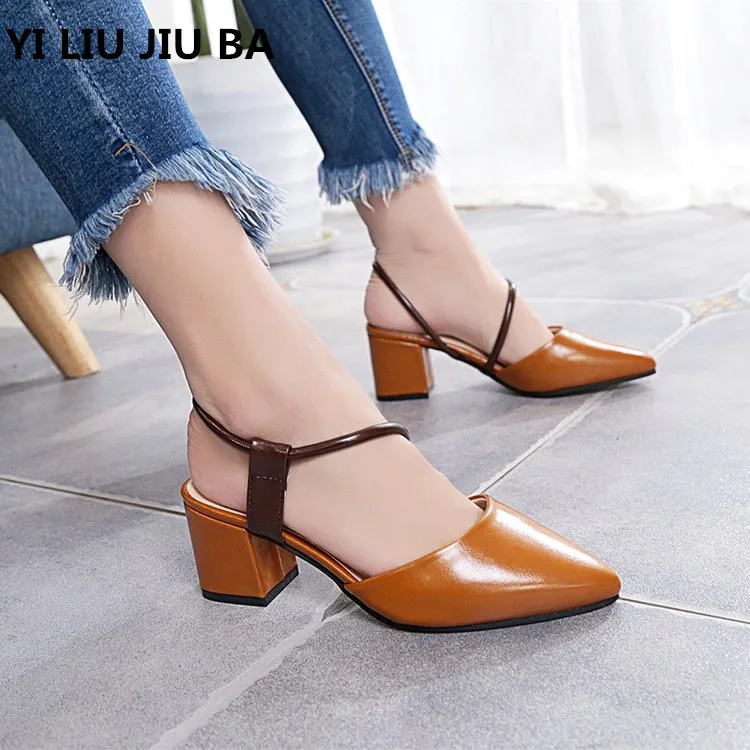 

Classic Women Sandals Fashion Beautiful mid Heel Sandals Lady Summer Pointed toe party office Shoes women Plus Size 35-39 **574