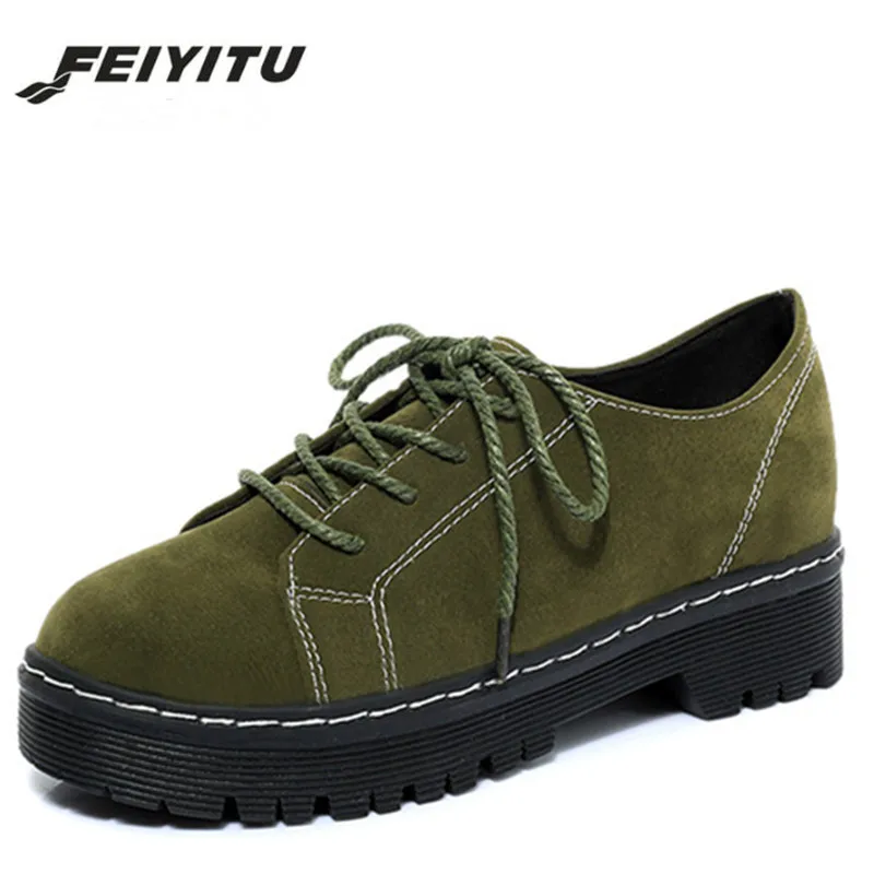 

Feiyitu Flats Women Lace-up Shoes Women Creepers Oxfords Black Casual Shoes 2017 New Spring Summer Style Round Toe Plus Size