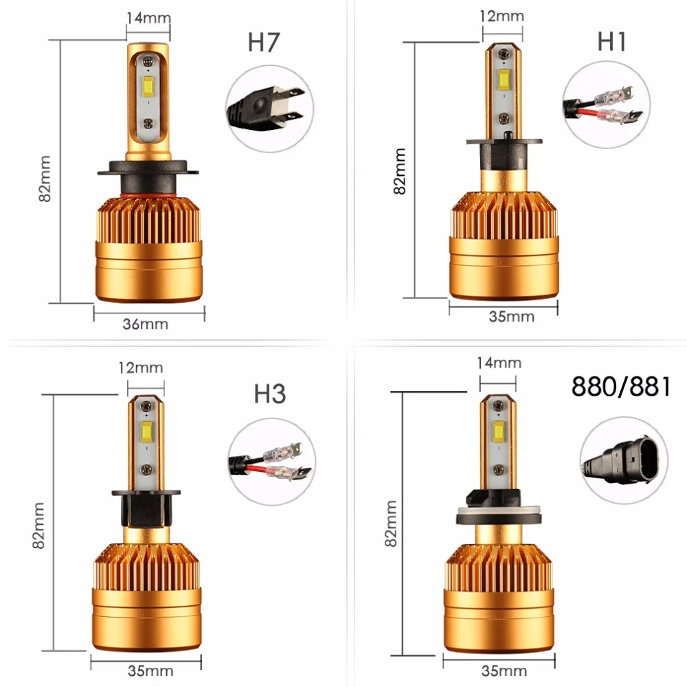 Светодиодный лампы для передних фар H1 H3 H7 H8 H11 H27 880 881 H4 9005/HB3 9006/HB4 Авто противотуманных фар автомобилей лампы белый 6000K 8000LM 24V