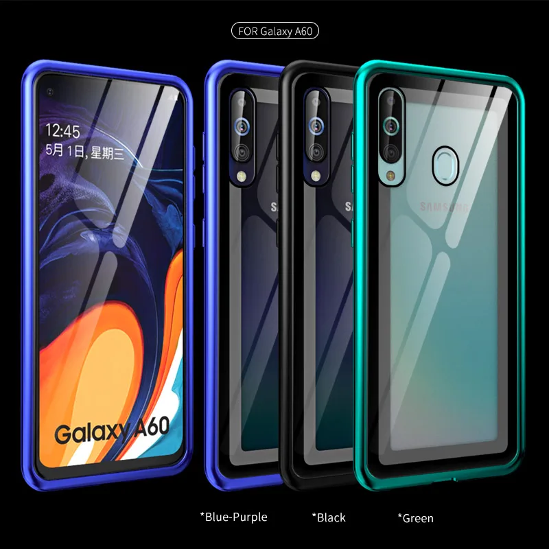 OMEVE Metal Bumper Shell for Samsung Galaxy A60 Case Alloy Frame Tempered Glass Back Cover for Samsung A60 Shockproof Phone Case