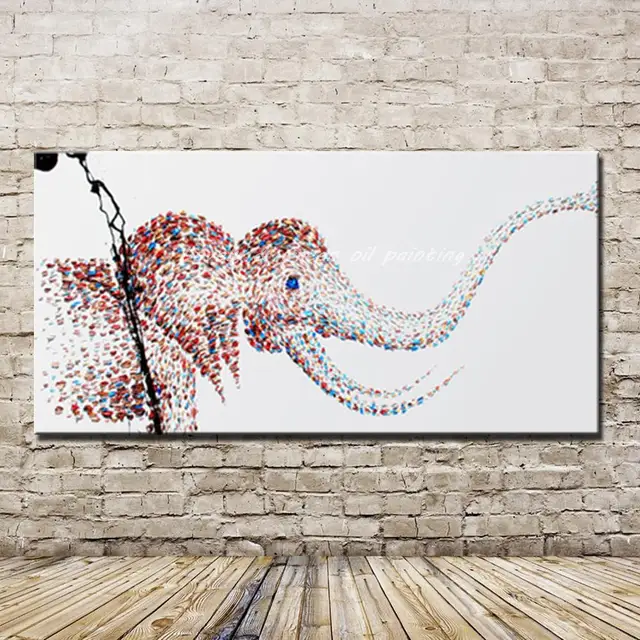 Pop Art Tangan Dicat Modern Abstrak Gajah Hewan Lukisan Cat Minyak