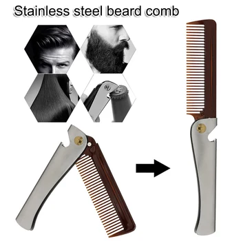 

Man Folding Beard Comb Stainless Steel Handle Travel Comb Bottle Opener SSwell