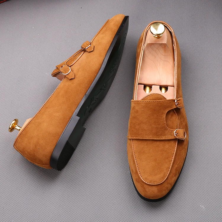 Fashion Men New Handmade Retro double monk buckle straps Casual Loafer ...