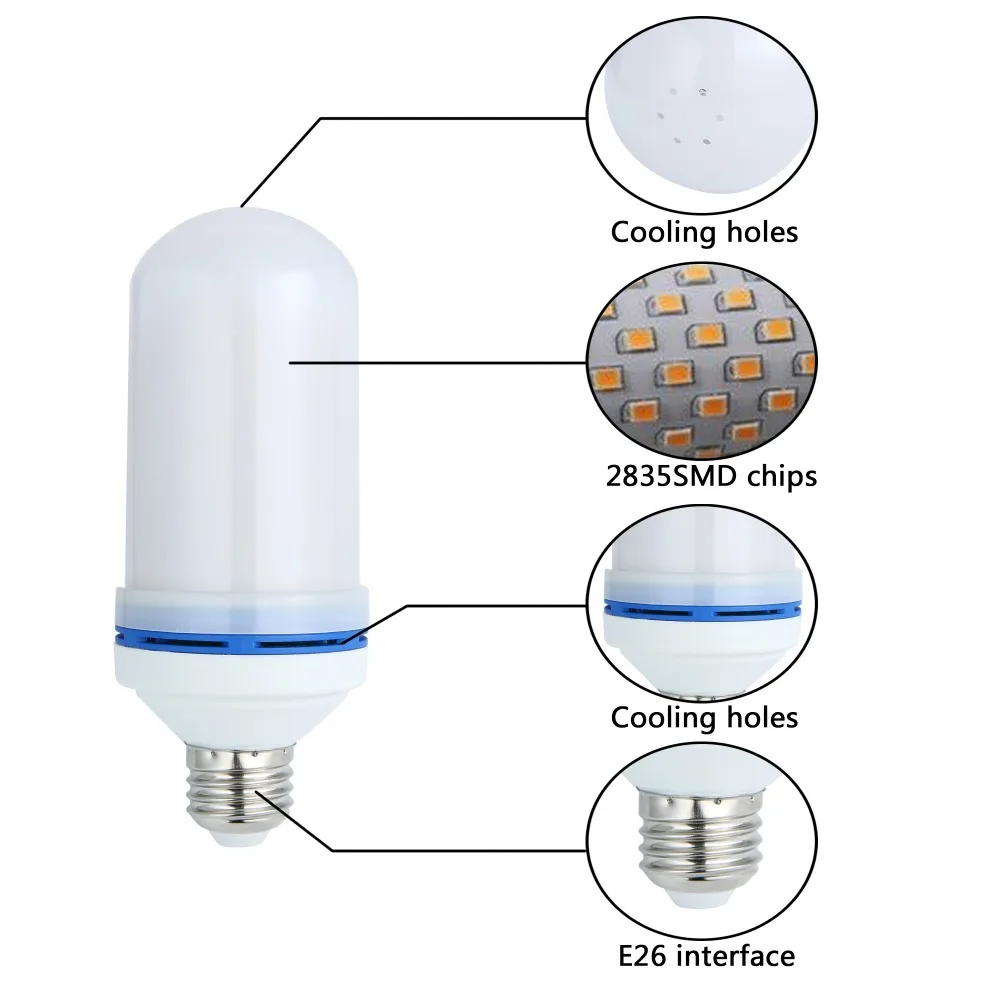 2 шт. E26/E27 4 режима мерцающий огонь украшение имитация огня мерцание 105 шт. 2835 светодиодный светильник пламени для хэллоуина