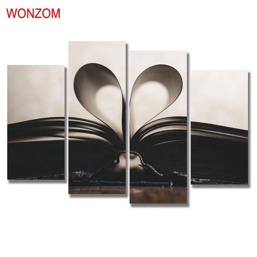 البولينج wonzom 4 قطع الحب كتاب قماش المطبوعات الحديثة على قماش كوادروس abstractos الشاطئ جدار صور ل ديكور المنزل