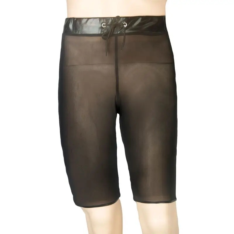Men shorts 2018 Brand Fashion casual shorts Breathable Faux Leather Patchwork Mesh Black Casual solid Drawstring Men Shorts