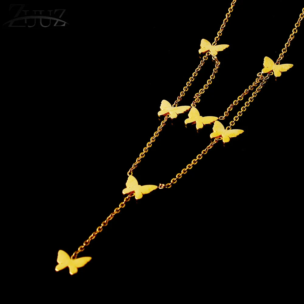 ZUUZ длинное ожерелье из нержавеющей стали для женщин ювелирные аксессуары цепь чокер серебро золото кулон длинное эффектное ювелирное сердце - Окраска металла: butterfly B