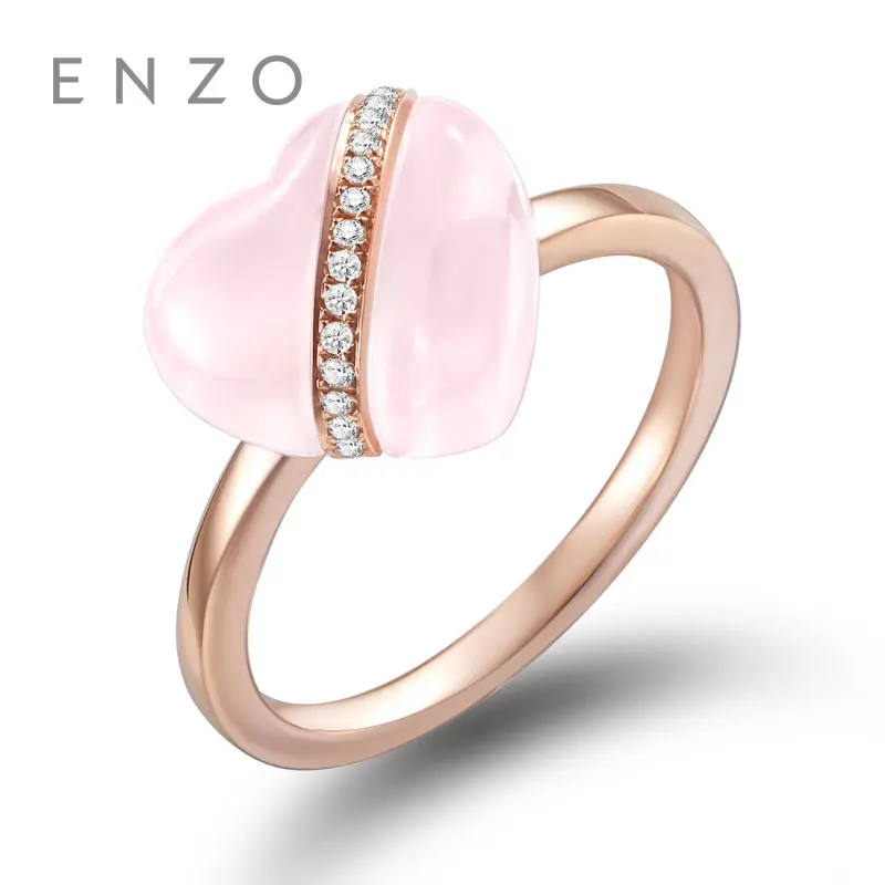 

ENZO Sugaring Time Collections Natural Gemstone Heart Shape Rose Quartz With Diamond Rings 18K Rose Gold For Women Fine Jewelry