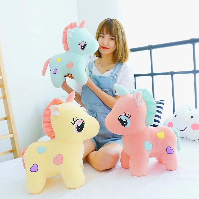 Best selling kawaii unicorn pony plush toy pink / blue / yellow love unicorn plush doll hanging ornaments children