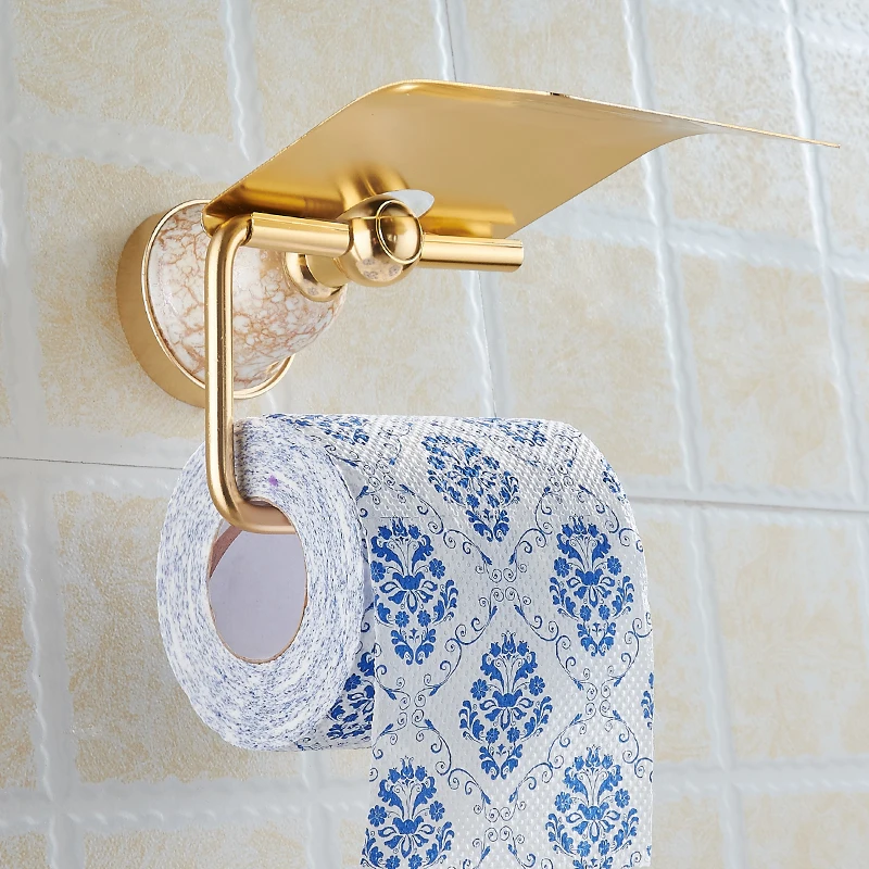 Toilet Paper Holder Waterproof Aluminium Ceramic Decorative Paper Towel Holder Wall Mounted Bathroom Tissue Roll Paper Rack Gold