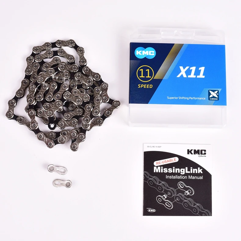 Top KMC X11 bicycle chain 11 speed 118 links with quick link ultralight 256g MTB mountain bike chain road 11 variable boxed 7