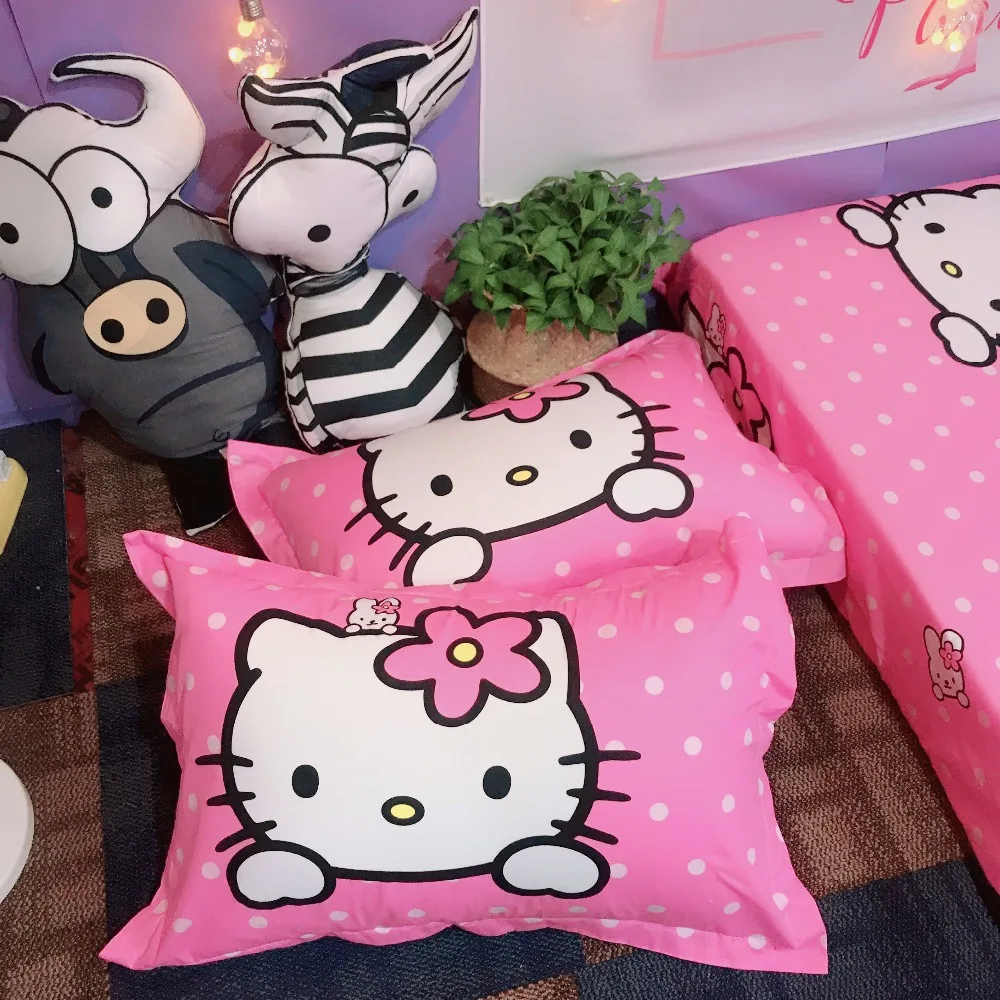 Мультяшный стиль hello kitty, детские наборы постельных принадлежностей, 3-4 шт., Комплект постельного белья, пододеяльник, простыня, наволочка, двойная королева, король, домашний текстиль