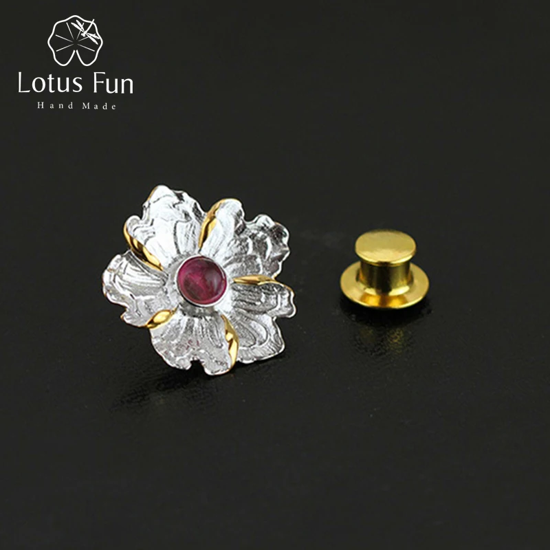 Lotus Fun реальные стерлингового серебра 925 натуральный турмалин дизайнер ручной Fine Jewelry великолепный цветок пиона Женщины Броши Знак
