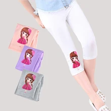 Леггинсы для девочек 3, 4, 5, 6, 7, 8, 9, 10, 11, 12 лет, хлопковые укороченные штаны с рисунком для девочек, летние штаны, Детская Одежда для танцев