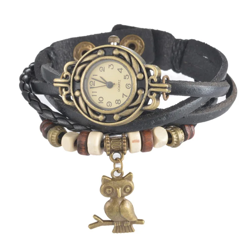 

Doreen Box PU Leather Quartz Wrist Watches DIY Weave Owl Jewel Animal Multilayer Battery Included 21cm(8 2/8") long, 1 Piece