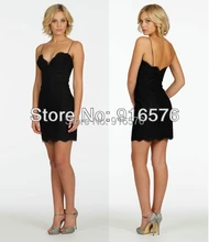 Neue 2014 Elegante Herzförmiger ausschnitt Mit Spaghetti-trägern Schwarz Spalte Kurzes Partei-kleid Spitze Cocktailkleider