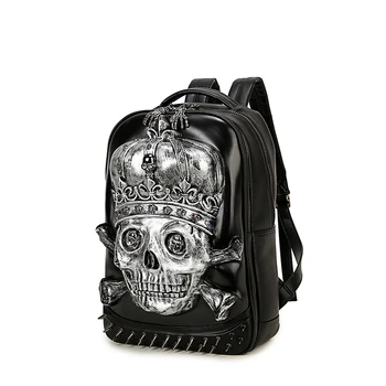 

Girls Women's 3D Skull Head Backpack Skeleton Synthetic Leather Laptop School Bag Carving Embossing Travel Rucksack