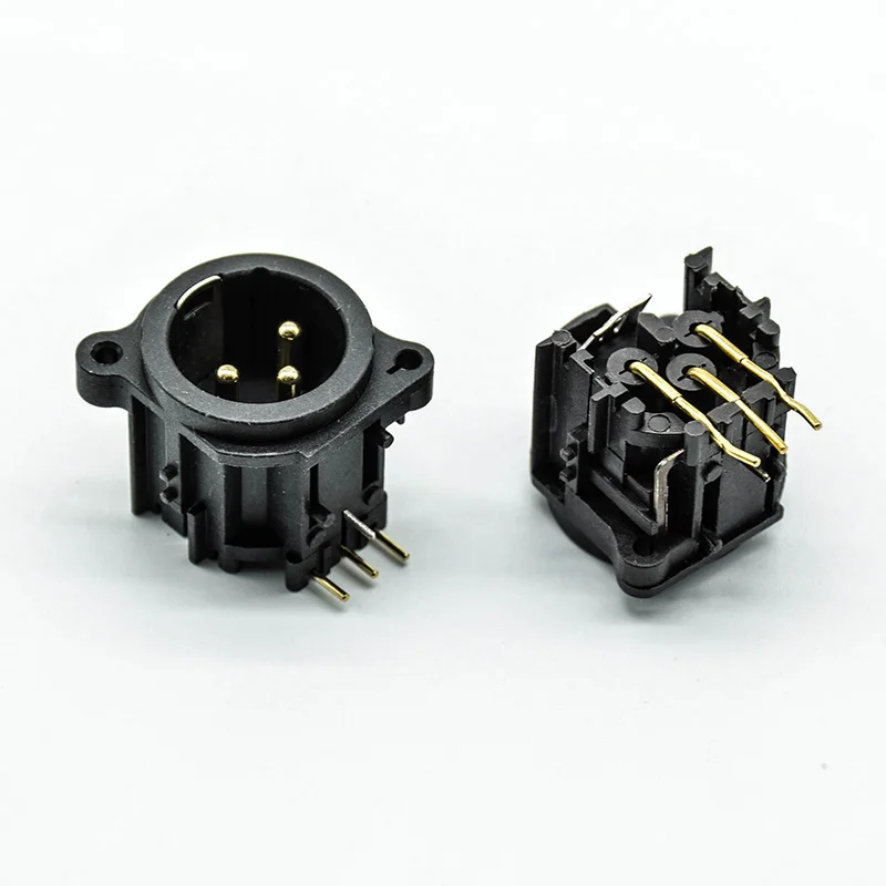 2 шт./лот 3 полюсный Золотой правый угол XLR шасси PCB панель разъем для